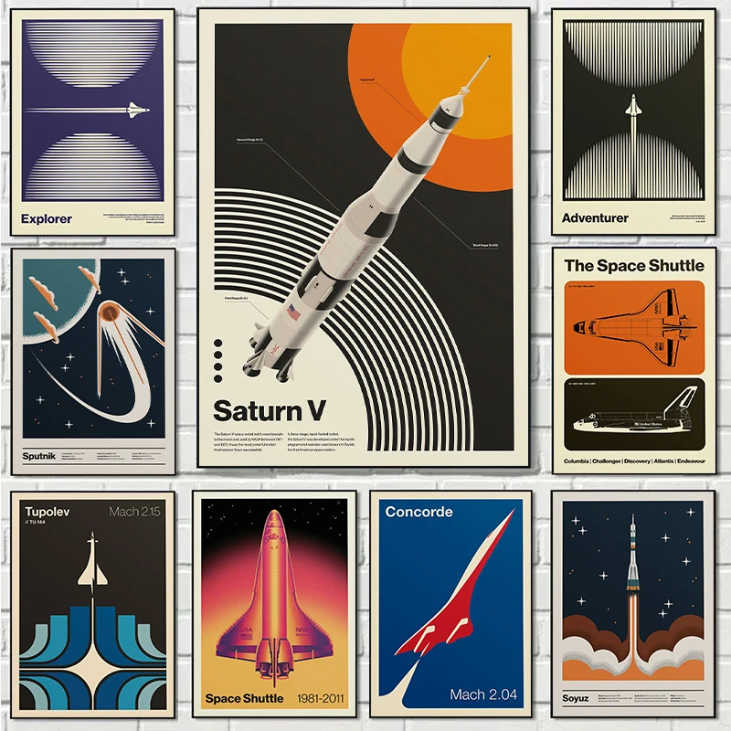 Star Map Poster - Retro Abstract Space Shuttle Spoetnik Minimalistische