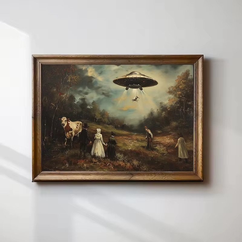 Star Map Poster - Vintage surrealistische grappige Victoriaanse UFO landschap